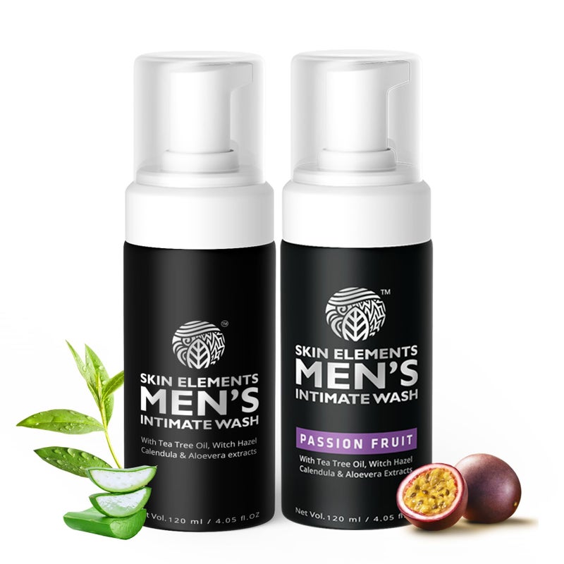 Skin Elements Men's Intimate Wash Combo | Tea Tree Oil (Classic)+Passion Fruit | Controls Unwanted Sweat & Bad Odor | Refreshes Intimate Area | 240 ml | Pack of 2 - Image 1